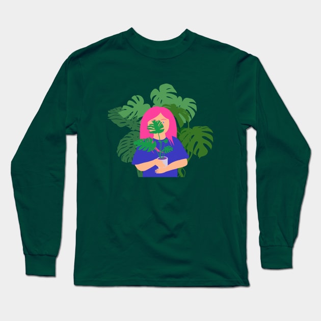 Monstera girl Long Sleeve T-Shirt by Mimie20